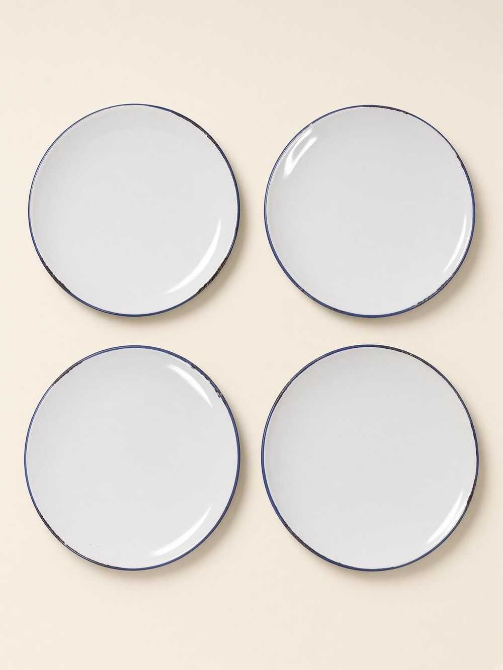 Amici Country Kitchen Salad Plates Blue Rim Set of Four Made in China